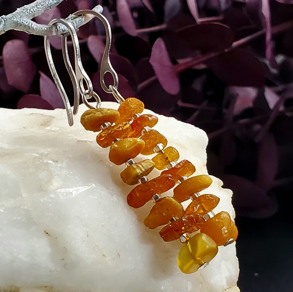 Genuine Nugget Amber Silver Earrings